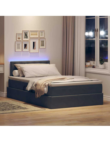 Letto con contenitore e LED Grigio scuro 120 x 190 cm Velluto