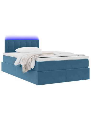 Letto con contenitore e LED con led Blu 120 x 190 cm Velluto