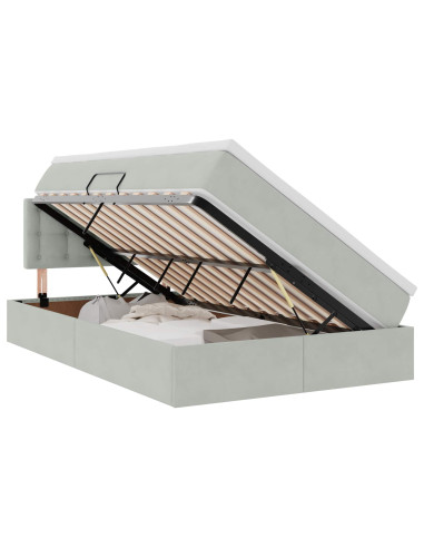 Letto con contenitore e LED Grigio chiaro 120 x 200 cm Velluto