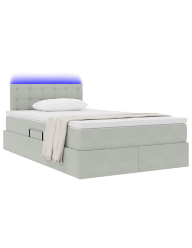 Letto con contenitore e LED Grigio chiaro 120 x 200 cm Velluto