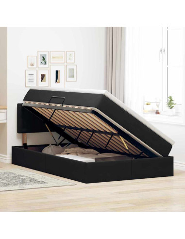 Letto con contenitore e LED con led Nero 120 x 200 cm Velluto