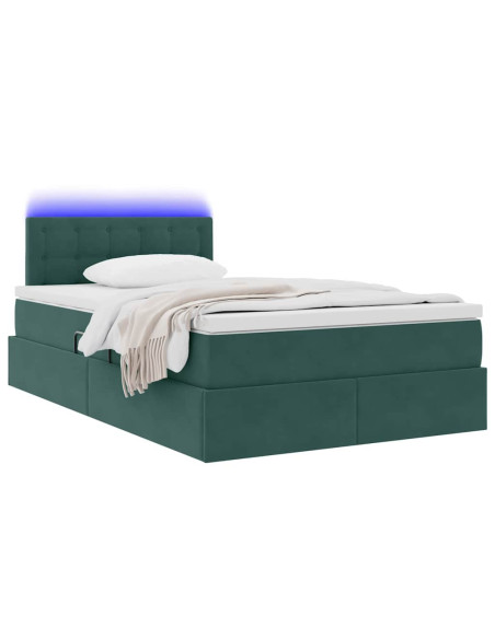 Letto con contenitore e LED Verde Scuro 120 x 200 cm Velluto