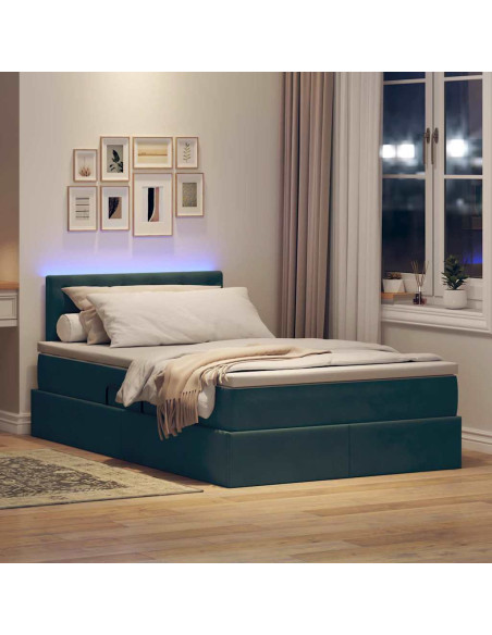 Letto con contenitore e LED Verde Scuro 120 x 200 cm Velluto