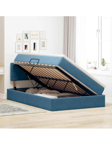 Letto con contenitore e LED Blu Scuro 120 x 200 cm Velluto