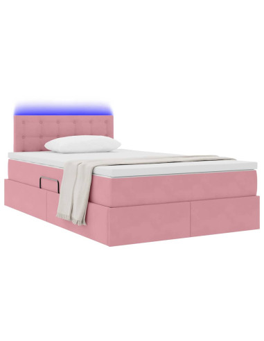 Letto con contenitore e LED con led Rosa 120 x 200 cm Velluto