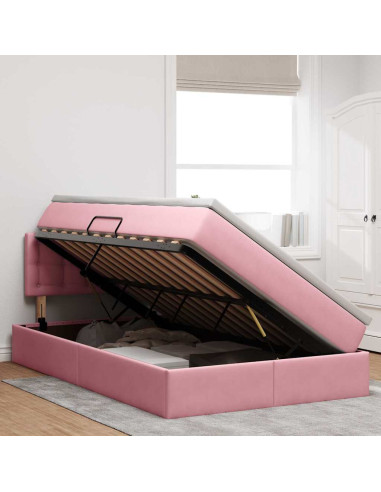 Letto con contenitore e LED con led Rosa 120 x 200 cm Velluto