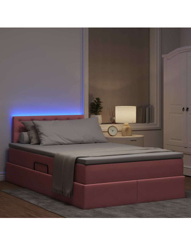 Letto con contenitore e LED con led Rosa 120 x 200 cm Velluto