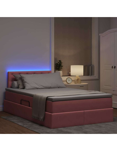 Letto con contenitore e LED con led Rosa 120 x 200 cm Velluto