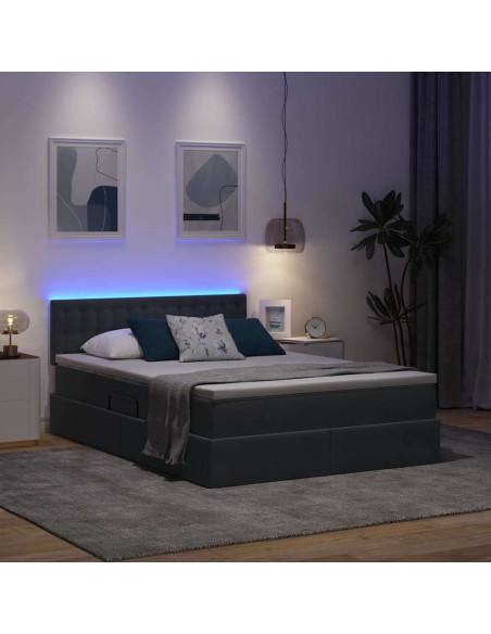 Letto con contenitore e LED Grigio scuro 140 x 190 cm Velluto