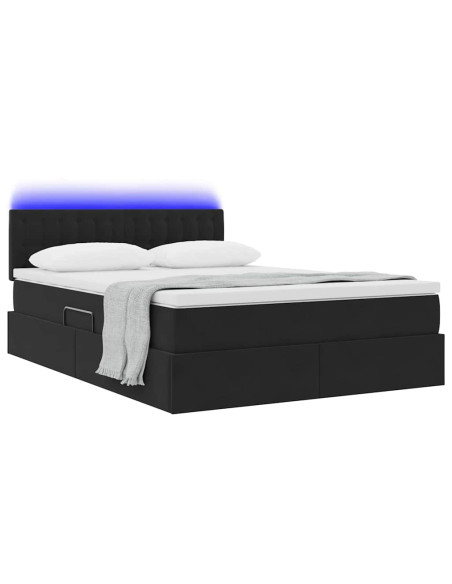Letto con contenitore e LED con led Nero 140 x 190 cm Velluto