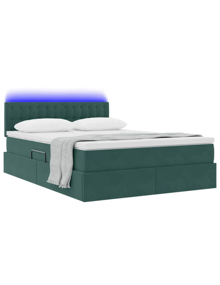 Letto con contenitore e LED Verde Scuro 140 x 190 cm Velluto