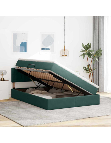 Letto con contenitore e LED Verde Scuro 140 x 190 cm Velluto