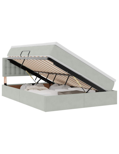 Letto con contenitore e LED Grigio chiaro 140 x 200 cm Velluto