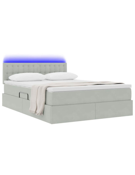 Letto con contenitore e LED Grigio chiaro 140 x 200 cm Velluto