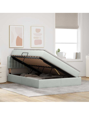 Letto con contenitore e LED Grigio chiaro 140 x 200 cm Velluto