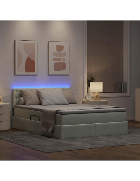 Letto con contenitore e LED Grigio chiaro 140 x 200 cm Velluto