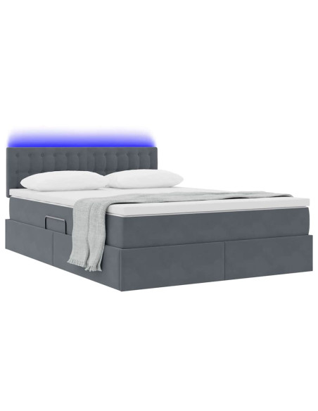 Letto con contenitore e LED Grigio scuro 140 x 200 cm Velluto