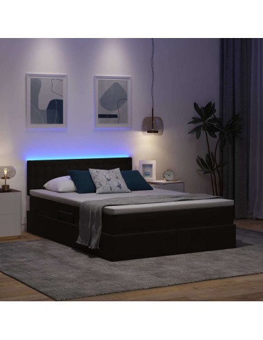 Letto con contenitore e LED con led Nero 140 x 200 cm Velluto