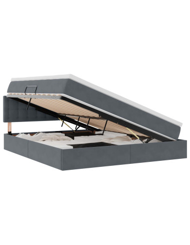 Letto con contenitore e LED Grigio scuro 160 x 200 cm Velluto