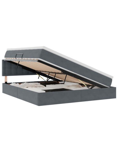 Letto con contenitore e LED Grigio scuro 160 x 200 cm Velluto