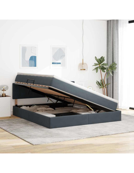 Letto con contenitore e LED Grigio scuro 160 x 200 cm Velluto