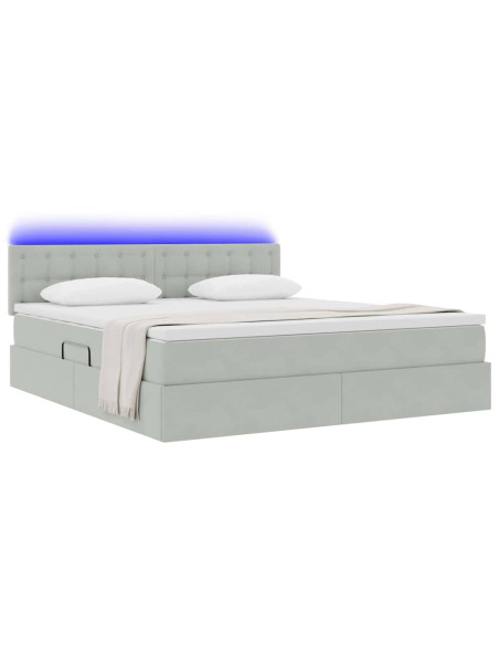 Letto con contenitore e LED Grigio chiaro 180 x 200 cm Velluto