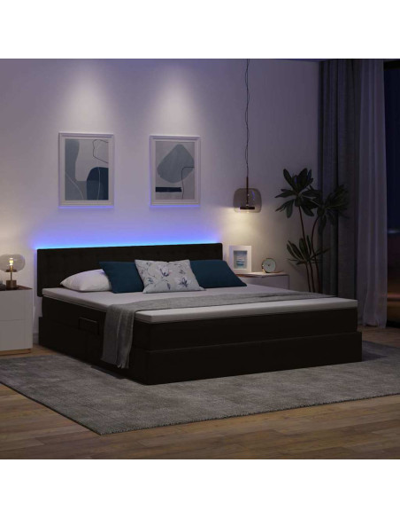 Letto con contenitore e LED con led Nero 180 x 200 cm Velluto
