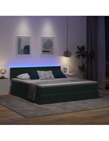 Letto con contenitore e LED Verde Scuro 180 x 200 cm Velluto