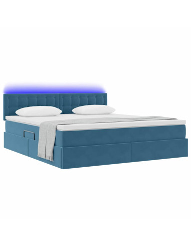 Letto con contenitore e LED Blu Scuro 180 x 200 cm Velluto