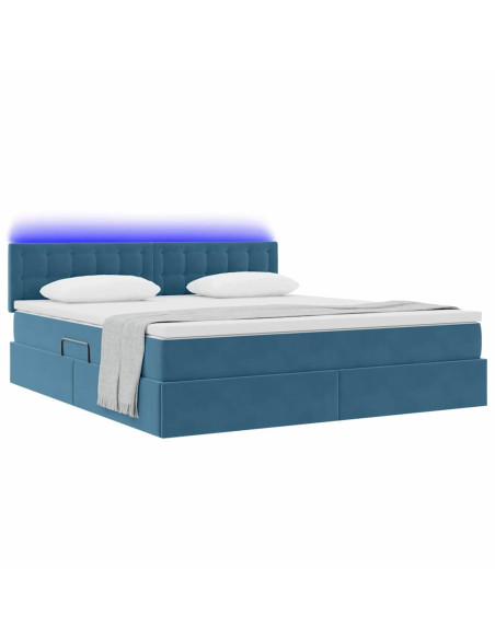 Letto con contenitore e LED Blu Scuro 180 x 200 cm Velluto