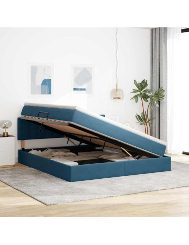 Letto con contenitore e LED Blu Scuro 180 x 200 cm Velluto