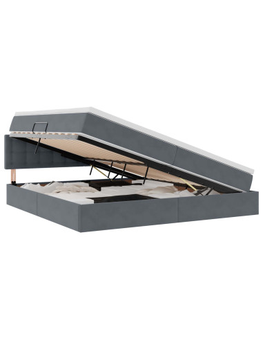 Letto con contenitore e LED Grigio scuro 200 x 200 cm Velluto