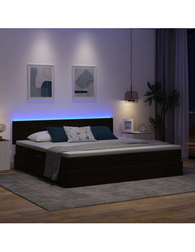 Letto con contenitore e LED con led Nero 200 x 200 cm Velluto
