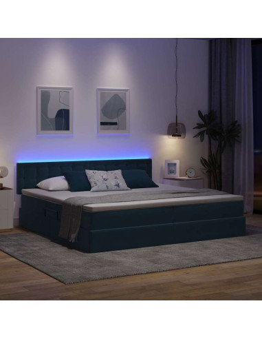 Letto con contenitore e LED Blu Scuro 200 x 200 cm Velluto