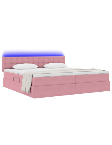 Letto con contenitore e LED con led Rosa 200 x 200 cm Velluto