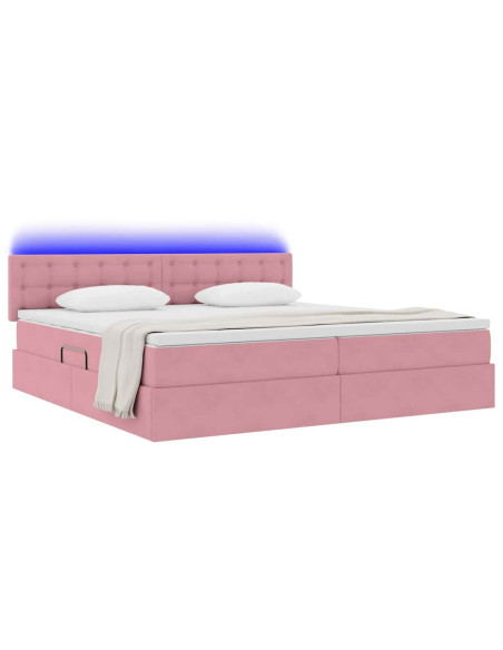 Letto con contenitore e LED con led Rosa 200 x 200 cm Velluto