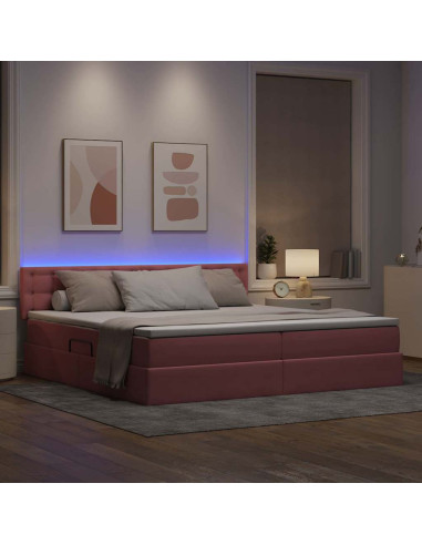 Letto con contenitore e LED con led Rosa 200 x 200 cm Velluto