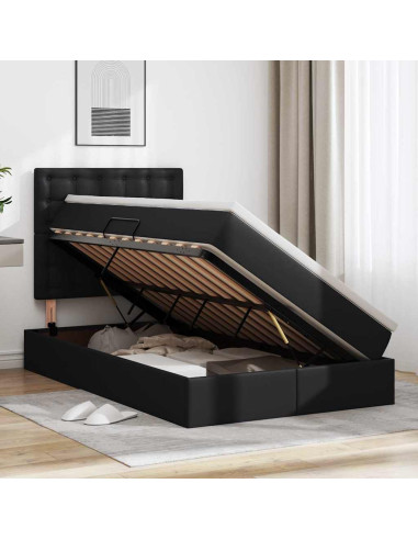 Letto con Contenitore Nero 120 x 190 cm Pelle Sintetica