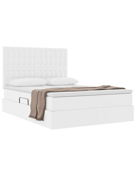 Letto con Contenitore Bianco Puro 140 x 190 cm Pelle Sintetica