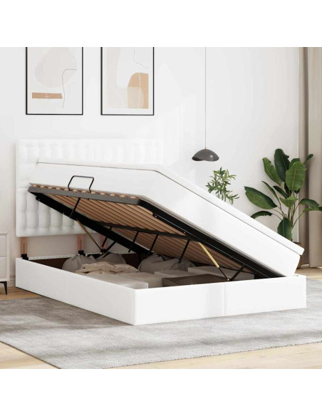 Letto con Contenitore Bianco Puro 140 x 190 cm Pelle Sintetica