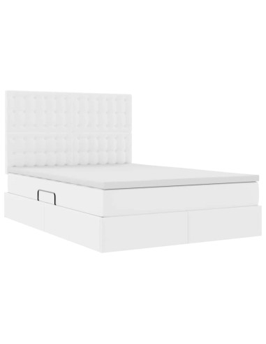 Letto con Contenitore Bianco Puro 140 x 190 cm Pelle Sintetica