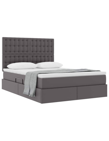 Letto con Contenitore Grigio 140 x 190 cm Pelle Sintetica