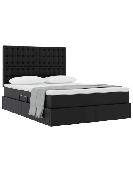 Letto con Contenitore Nero 140 x 200 cm Pelle Sintetica