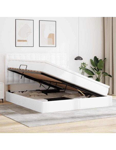 Letto con Contenitore Bianco Puro 160 x 200 cm Pelle Sintetica