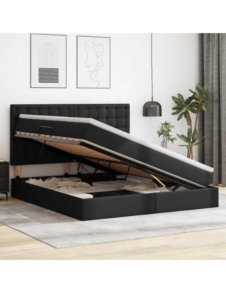 Letto con Contenitore Nero 180 x 200 cm Pelle Sintetica