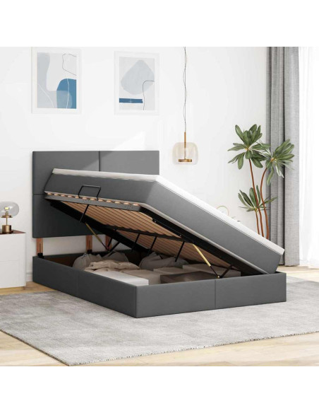 Letto con contenitore e materasso Grigio scuro 140 x 190 cm
