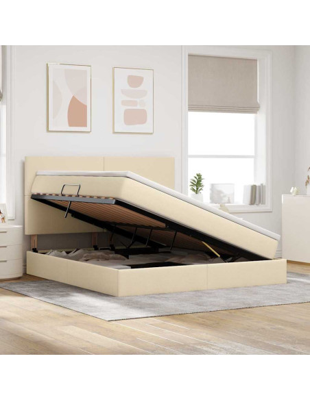 Letto con contenitore e materasso Crema 180 x 200 cm Poliestere