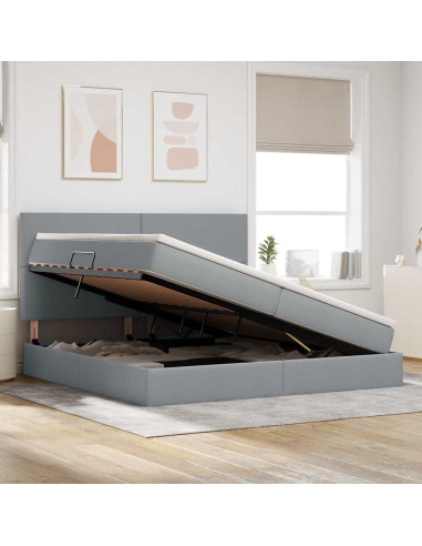 Letto con contenitore e materasso Grigio chiaro 200 x 200 cm