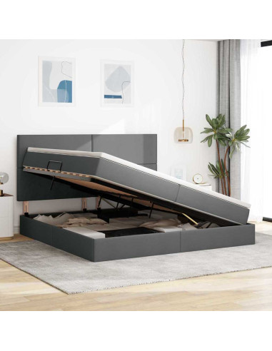 Letto con contenitore e materasso Grigio scuro 200 x 200 cm
