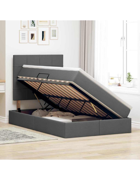 Letto con contenitore e materasso Grigio scuro 120 x 200 cm
